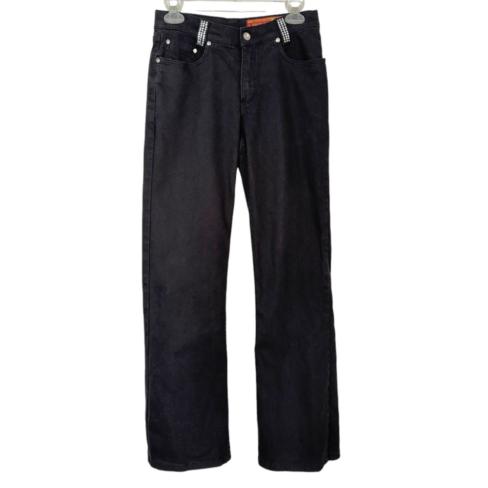 Lawman High Rise Black Western Jeans Size 3 Slim Fit Boot Cut Rhinestone